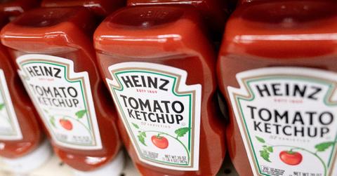 Heinz ketchup on a store shelf.