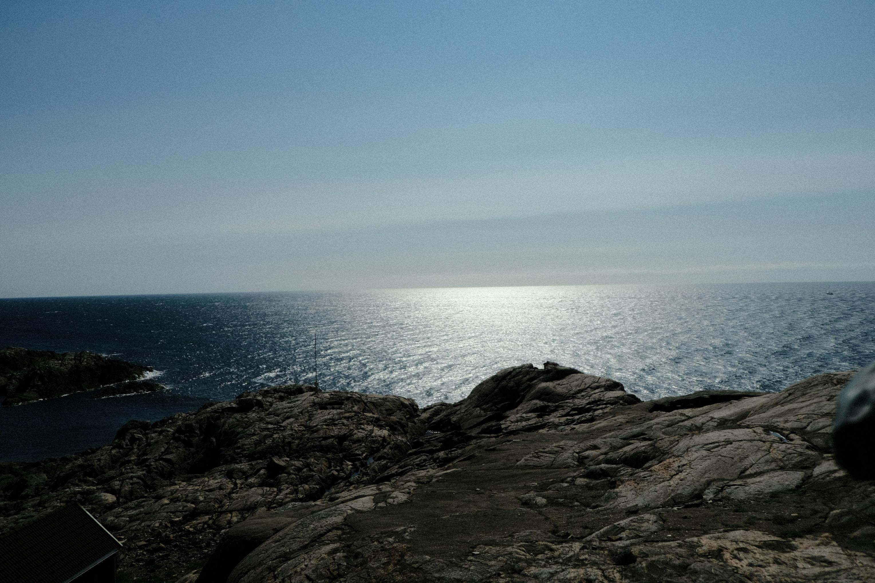 A rocky terrain overlooks the North Sea.