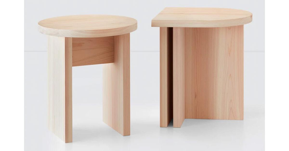 two hinoki wood side tables for the bathroom