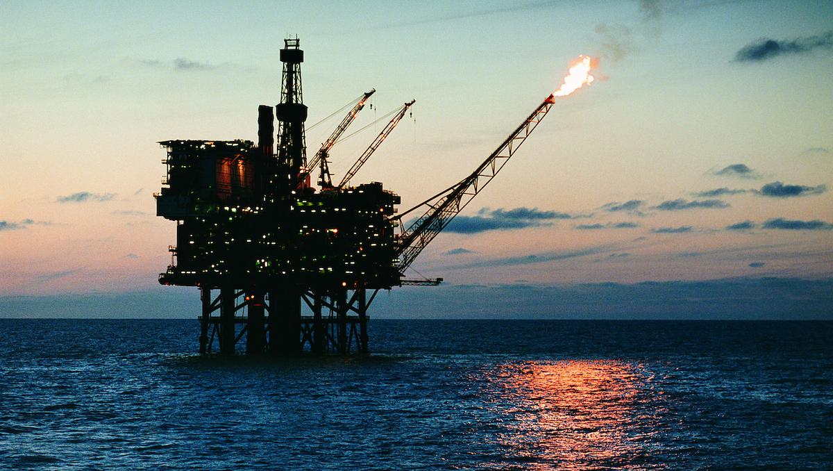 Offshore drilling platform at twilight