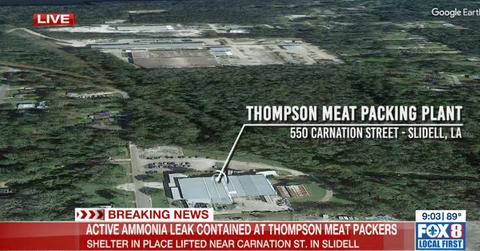A screenshot of a Fox 8 newscast showing where the ammonia leak happened.