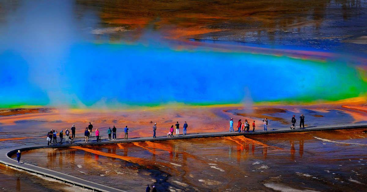 Tourists are admiring the beauty of Yellowstone National Park's hot spring during a boardwalk. (Representative Cover Image Source: Getty Images | Eric1513)
