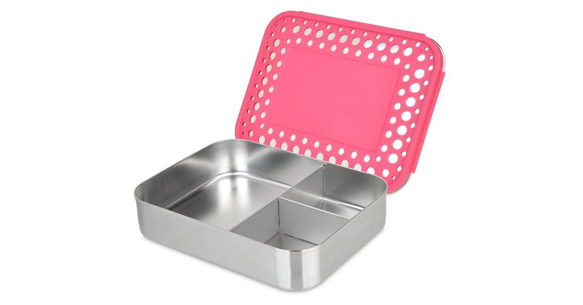 Bento style stainless lunch box with pink lid