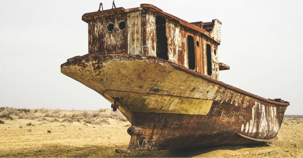 Closeup of a boat in the Aral Sea
