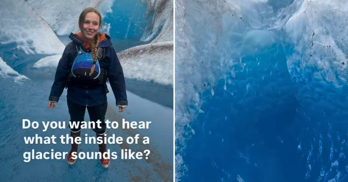 A guide walks inside a glacial ice cave in Alaska and records the surreal soundscape unfolding within. (Cover Image Source: Instagram | @lillianthorington)