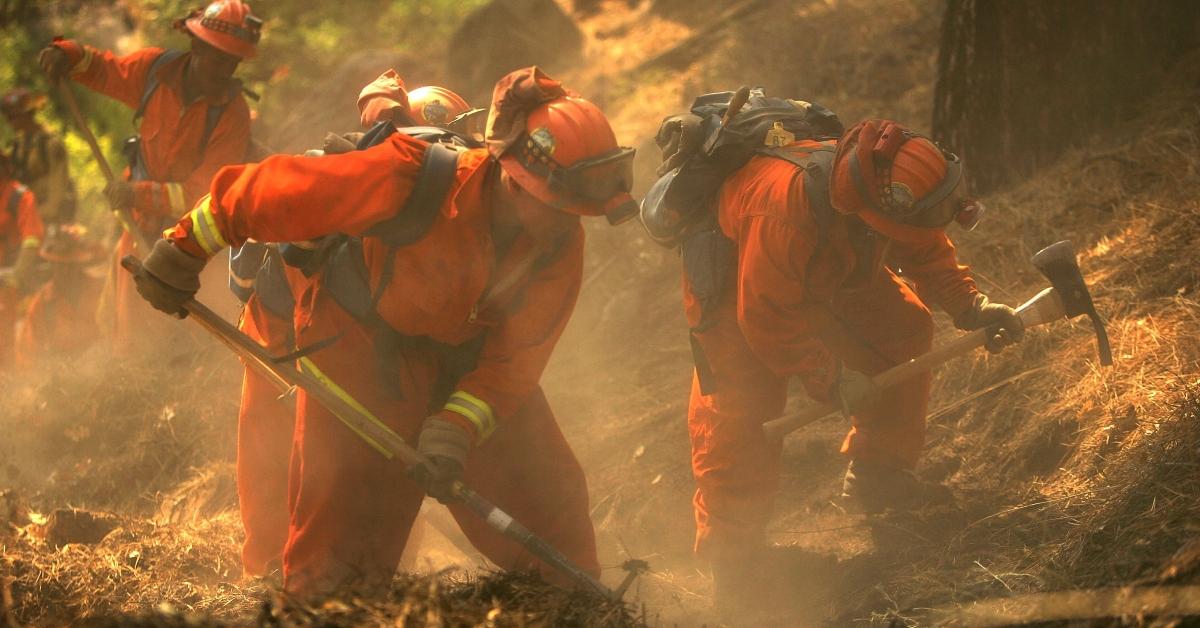 Firefighters battling a fire. 