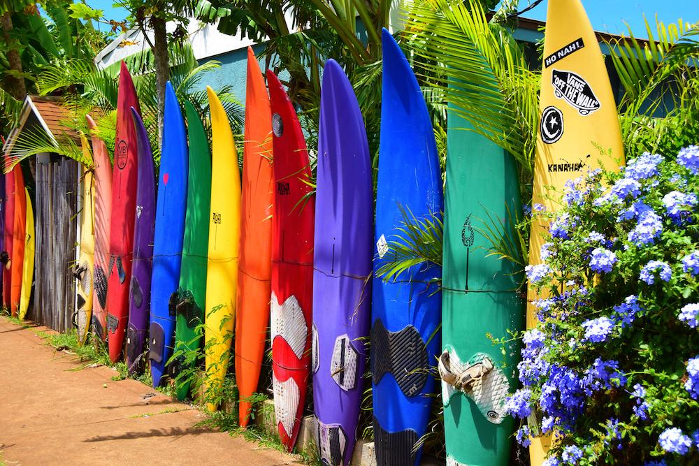 Colorful surfboards in Maui.