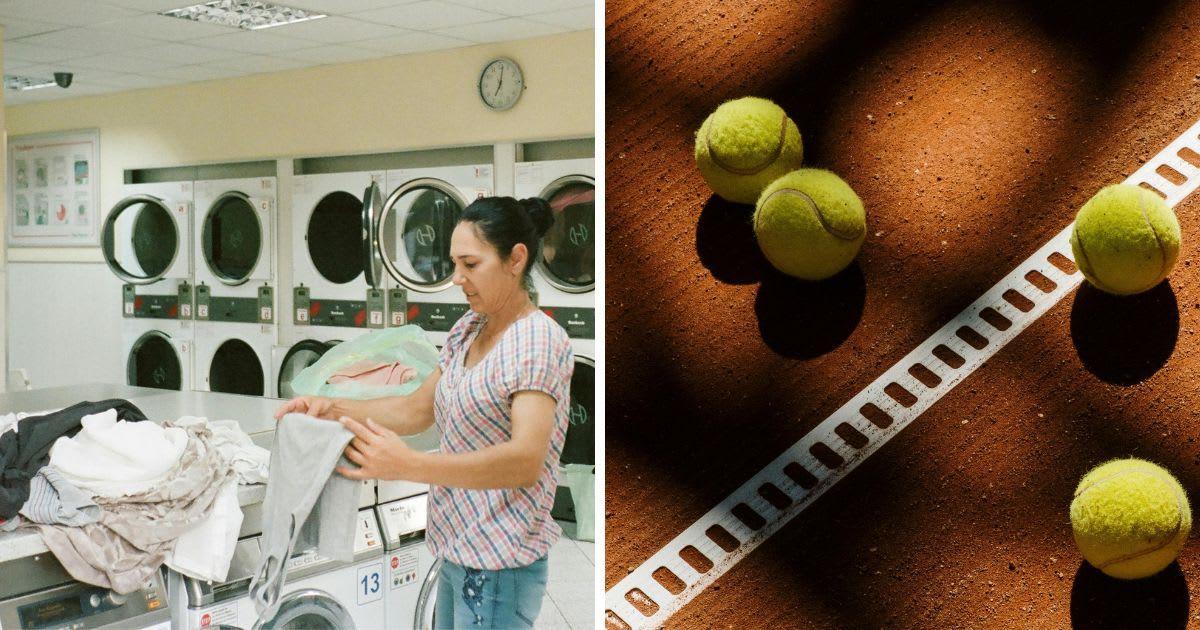 (L) Woman doing laundry. (R) Tennis balls are scattered on a court. (Representative Cover Image Source: Pexels | (L) Darya Sannikova, (R) Cottonbro studio)