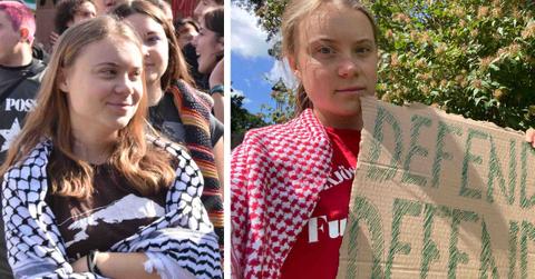 Activist Greta Thunberg is pictured at various protests.