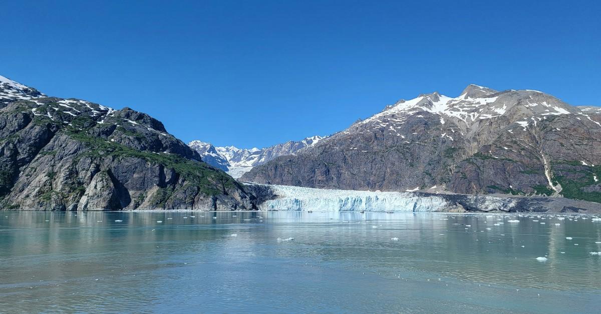 Small amounts of snow are visible on the Margerie Glacier at Glacier Bay National Park