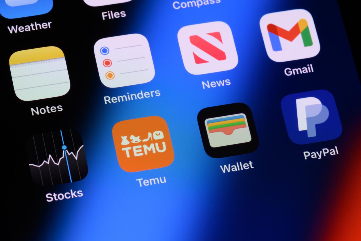 A close up view of the orange Temu app on an iPhone.