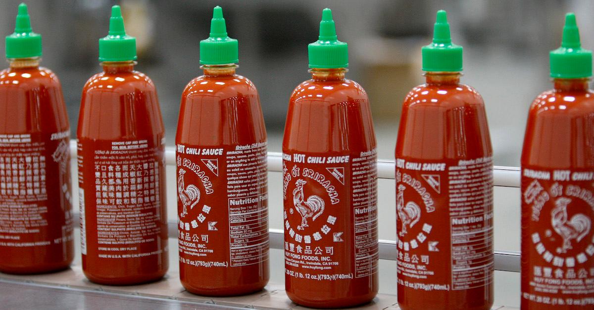 Sriracha bottles lined up