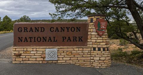 A closeup of the Grand Canyon National Park sign