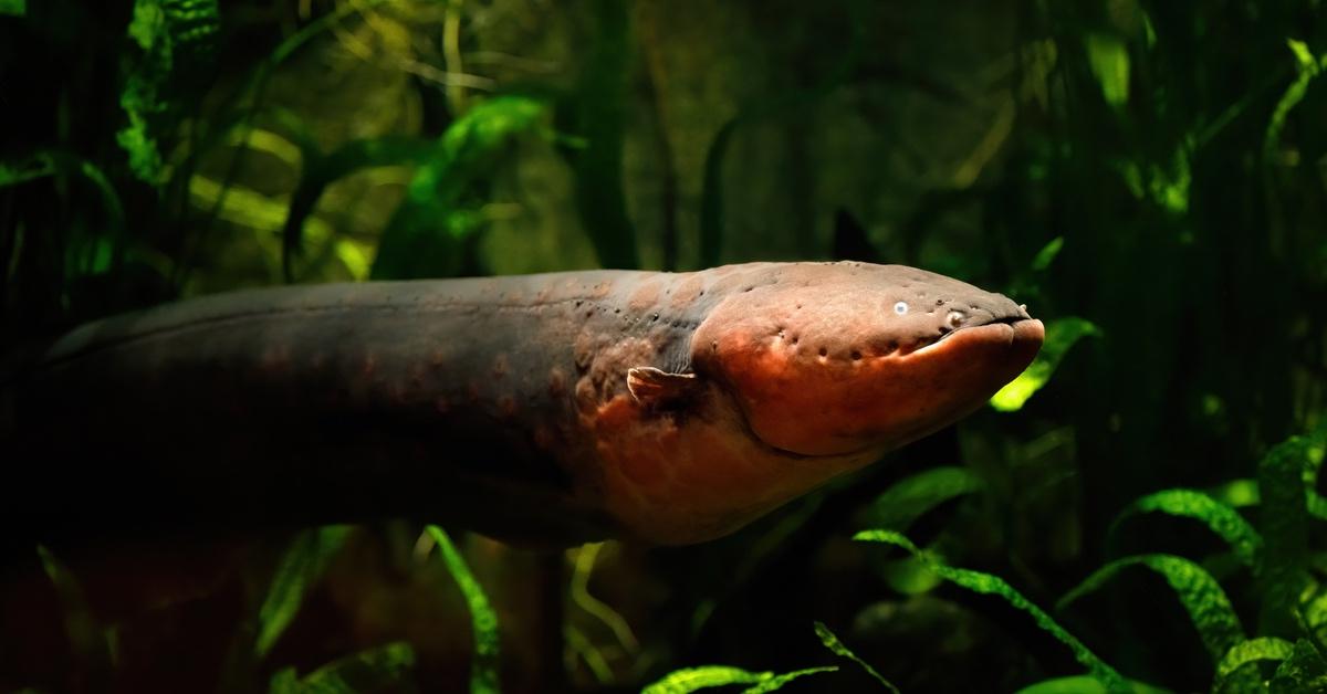 Red electric eel swimming. 