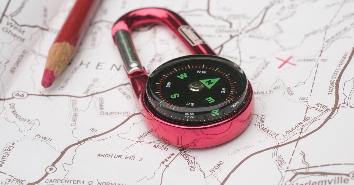 Image of a compass on top of a map.