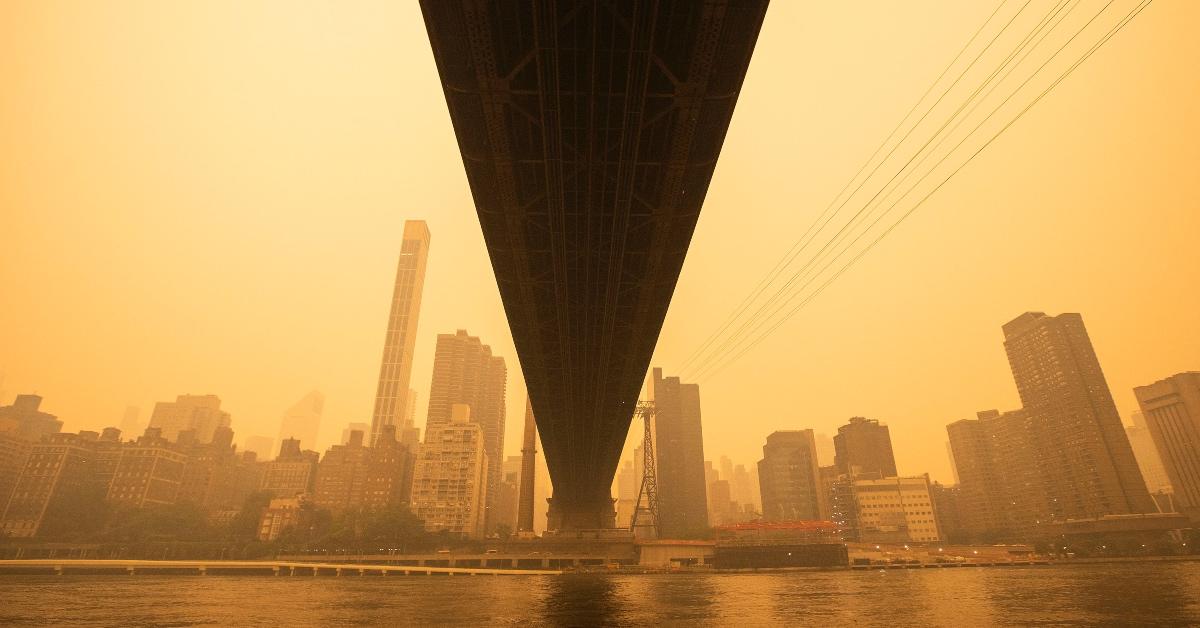 Ed Koch Queensboro Bridge as smoke from Canadian wildfires casts an orange haze.