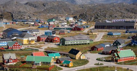 Colorful houses dot the Greenland countryside