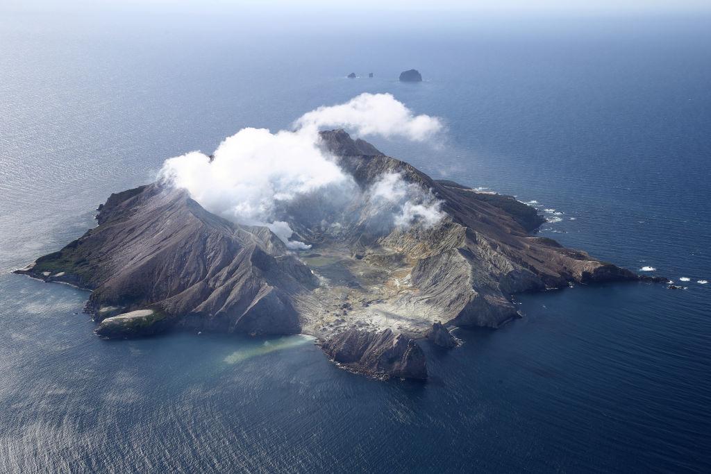 Aerial view of White Island one year later in 2020