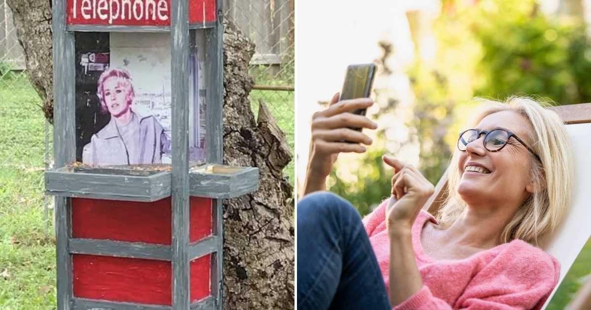 (L) Facebook user shares a weird bird feeder they came across (Cover Image Source: Facebook | @DreadpunkGothicHorro) | (R) A woman in her garden smiling at her phone (Representative Cover Image Source: Getty Images | Photo Alto/Frederic Cirou)