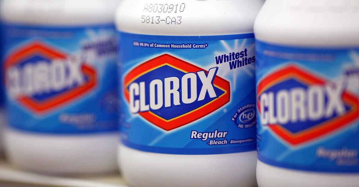 Clorox bleach bottles on a shelf