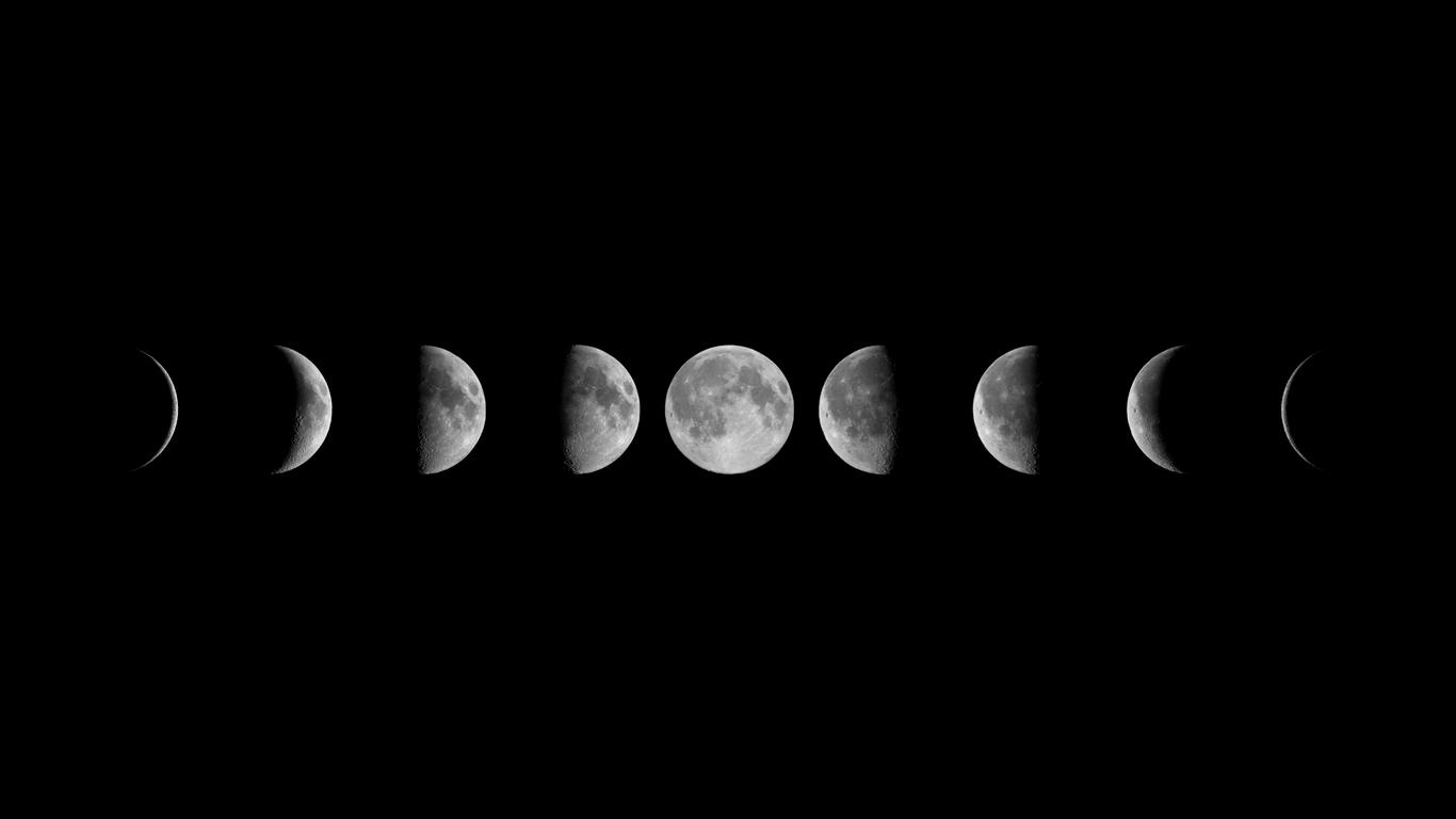 The phases of the moon are shown side-by-side against a black background.