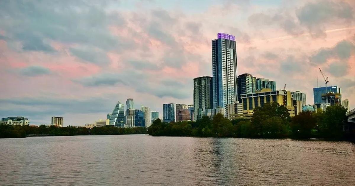 Austin skyline from the Ann and Roy Butler Hike and Bike Trail.