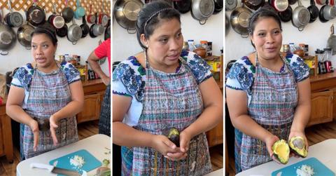 Screenshots of viral TikTok video on how to open an avocado without a knife.