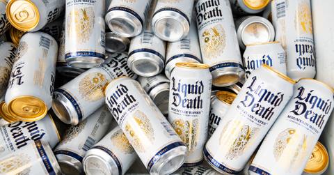 Photo of many cans of Liquid Death water