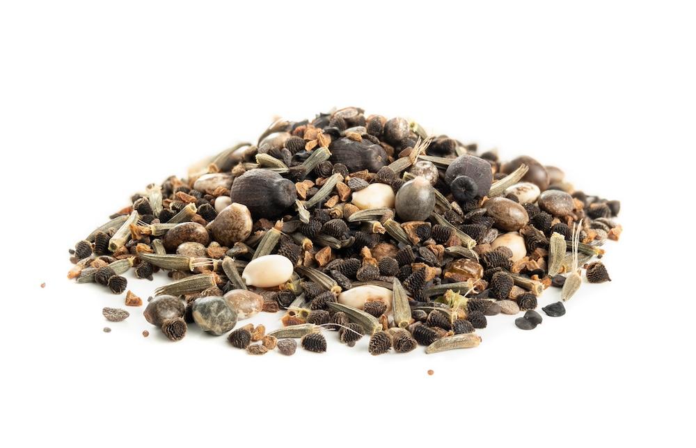 A wildflower seed blend against a white background. 