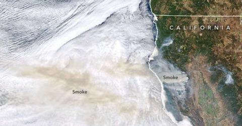 NASA’s Terra satellite acquired this natural-color image of smoke from California wildfires blowing westward over the cloud-topped Pacific Ocean on September 2, 2020. (Cover Image Source: Joshua Stevens | NASA EOSDIS/LANCE/GIBS/Worldview)