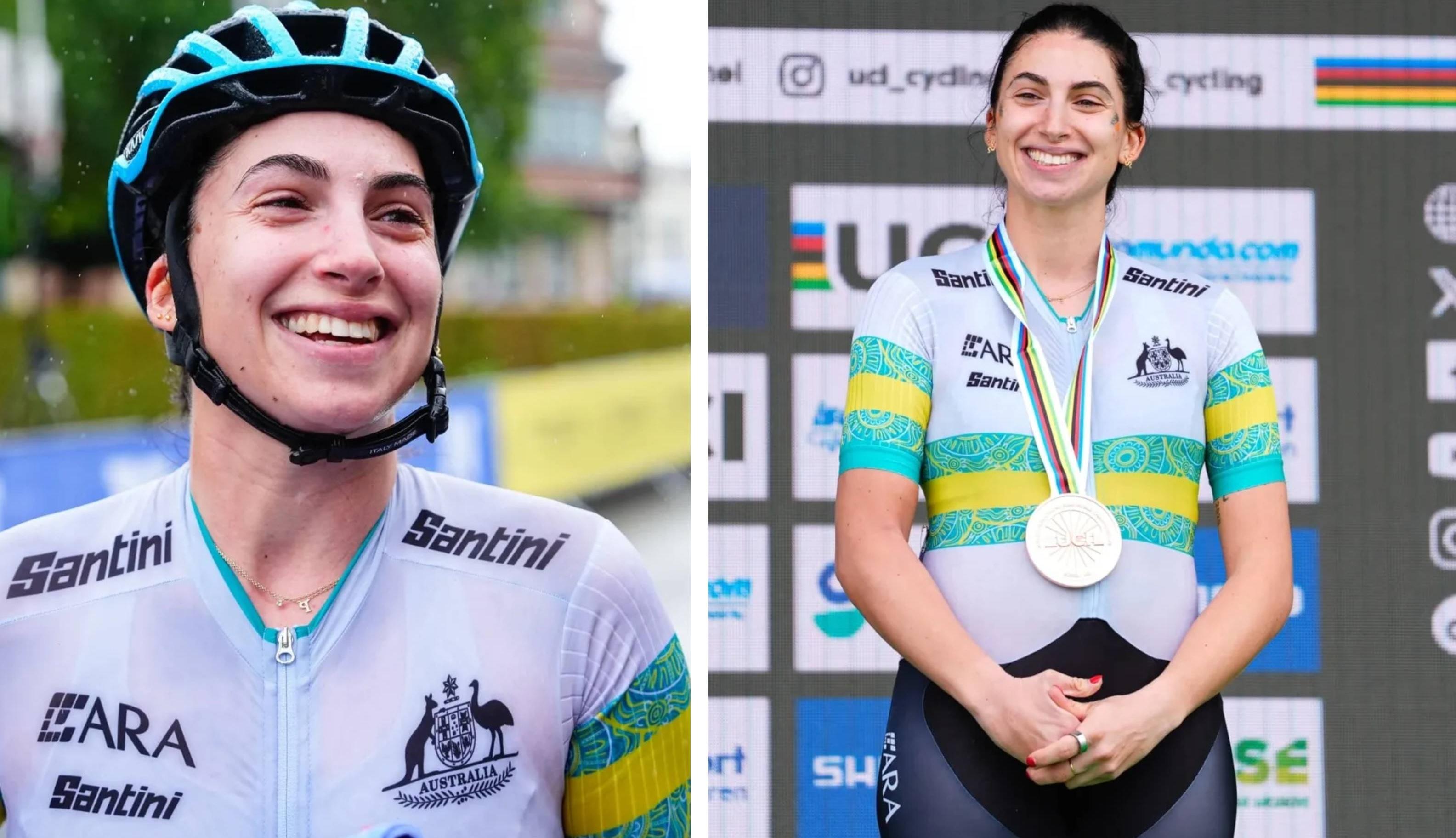 Paige Greco is pictured in her cycling uniform.