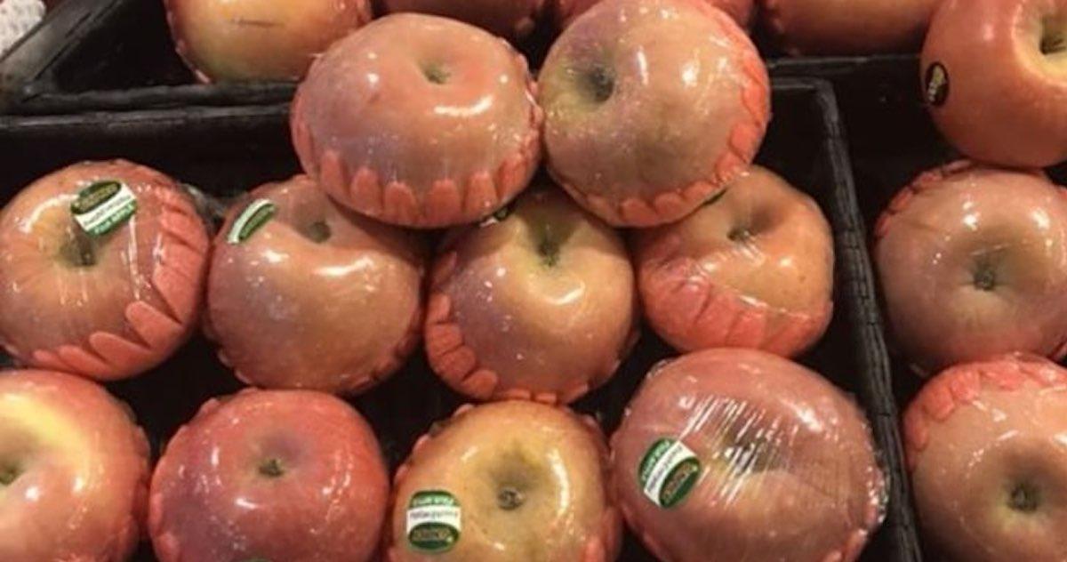 Apples wrapped in plastic 