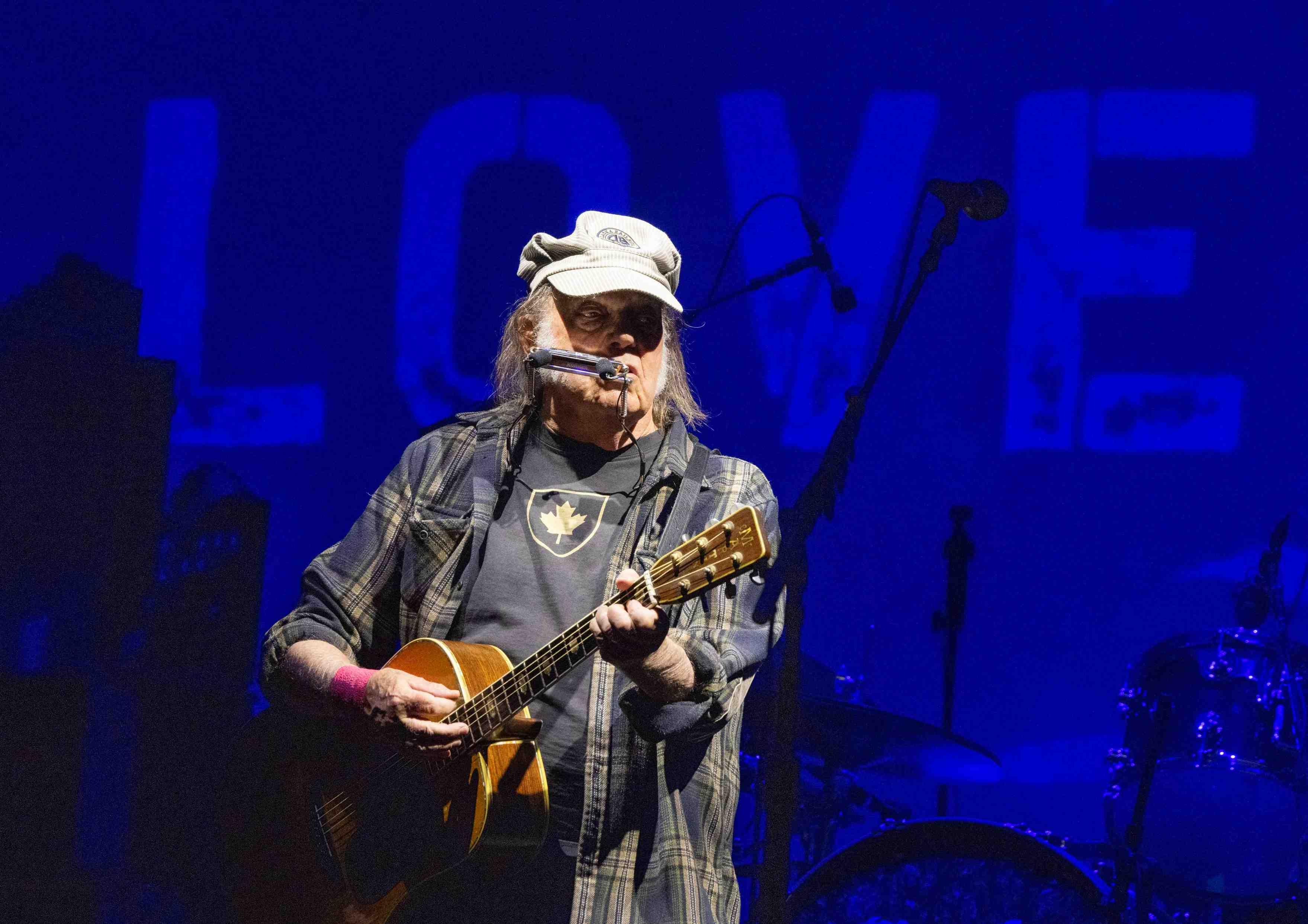 Neil Young performs at the Glastonbury Festival on June 28, 2025.