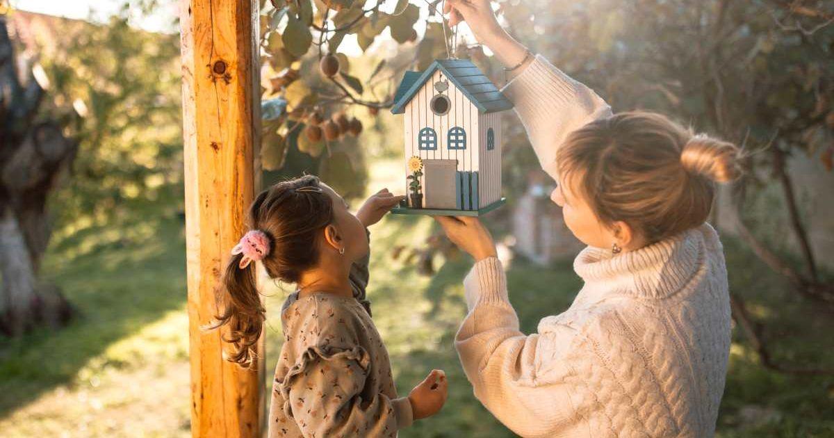 Mother and daughter hanging a birdhouse they made on a tree in back yard.  (Representative Cover Image Source: Getty Images | hobo_018)