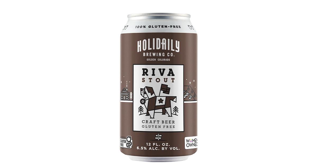 Holidaily Riva Stout gluten-free beer in brown can