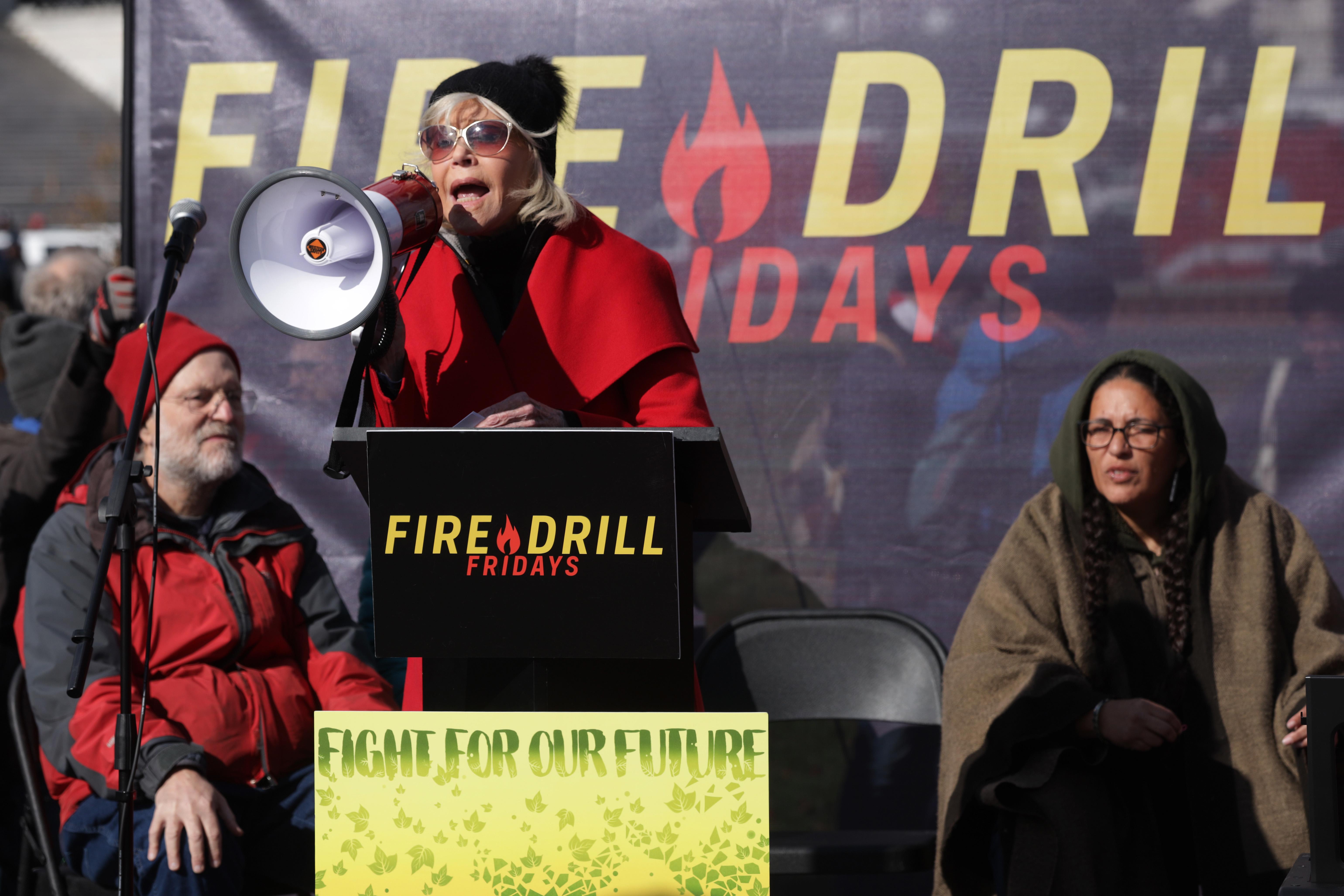 Jane Fonda at a Fire Drill Fridays Protest