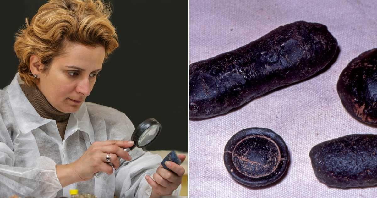 (L) Scientist analyzing a rock in a lab, (R) Glassy black tektite mineral rocks (Representative Cover Image Source: Getty Images | (L) Razvan, (R) Ken Griffiths)