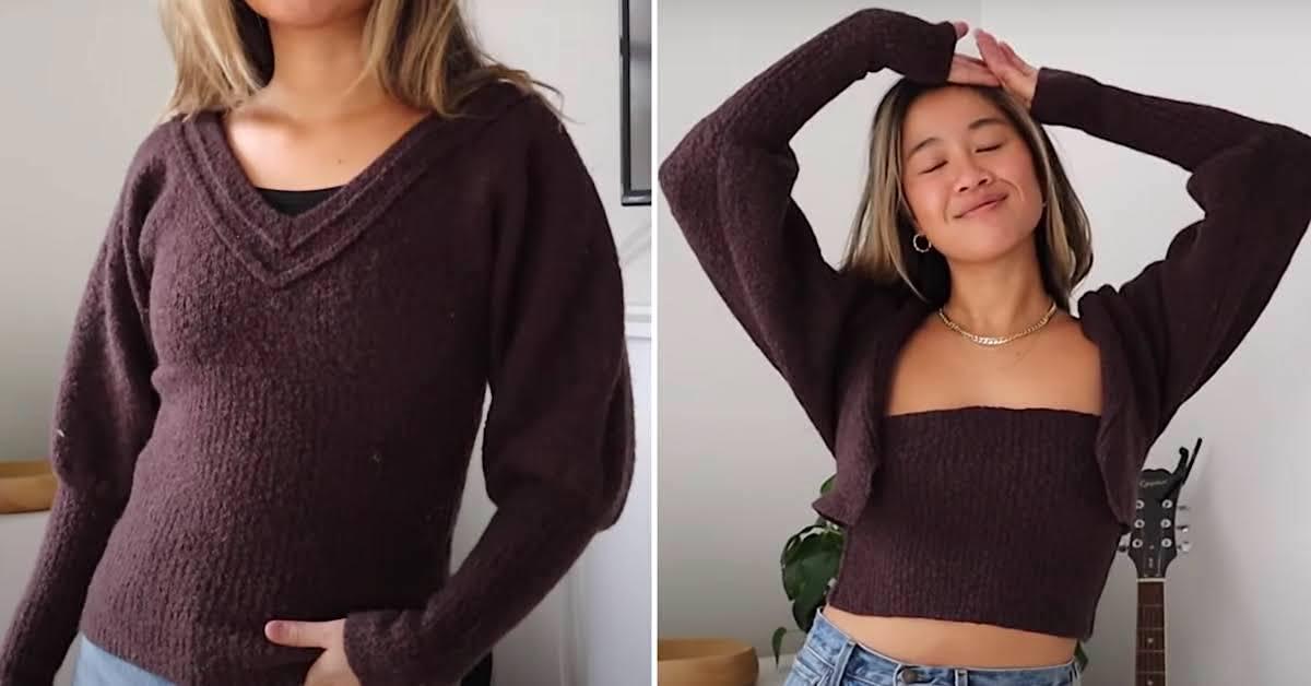 Learn how to upcycle an old or oversized sweatshirt into a stylish DIY crop  top