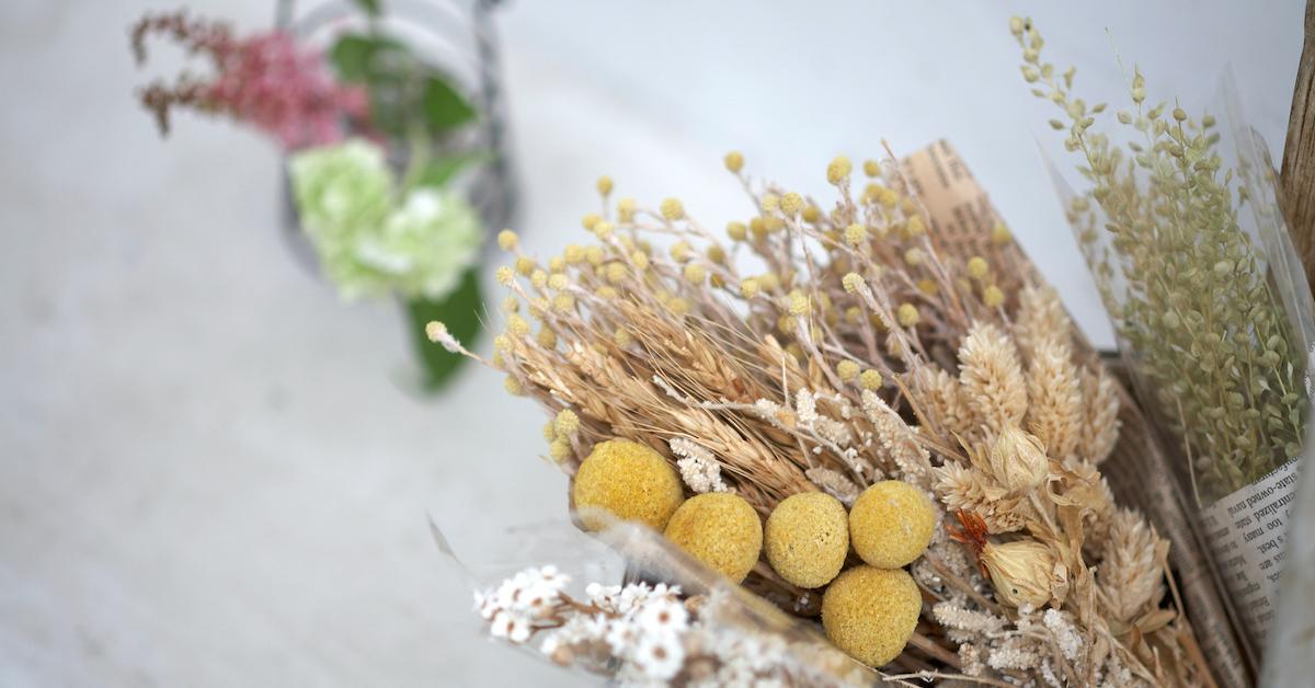 A bouquet of dried flowers in a supermarket.