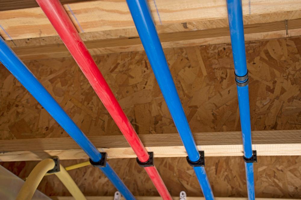 Blue and red PEX piping. 