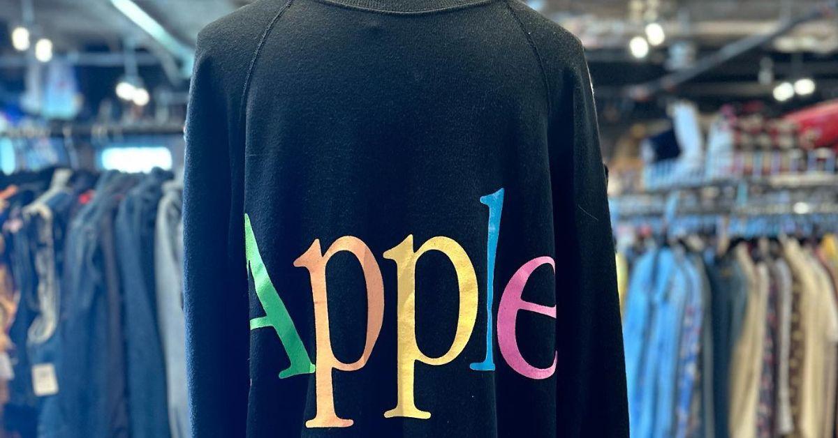 An Apple sweatshirt. 