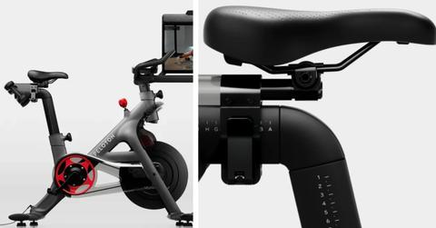 The Peloton Cross Training Bike+ model and seat are pictured.
