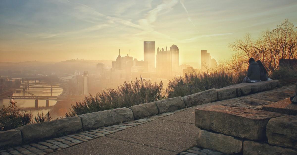 A haze appears over the Pittsburgh skyline