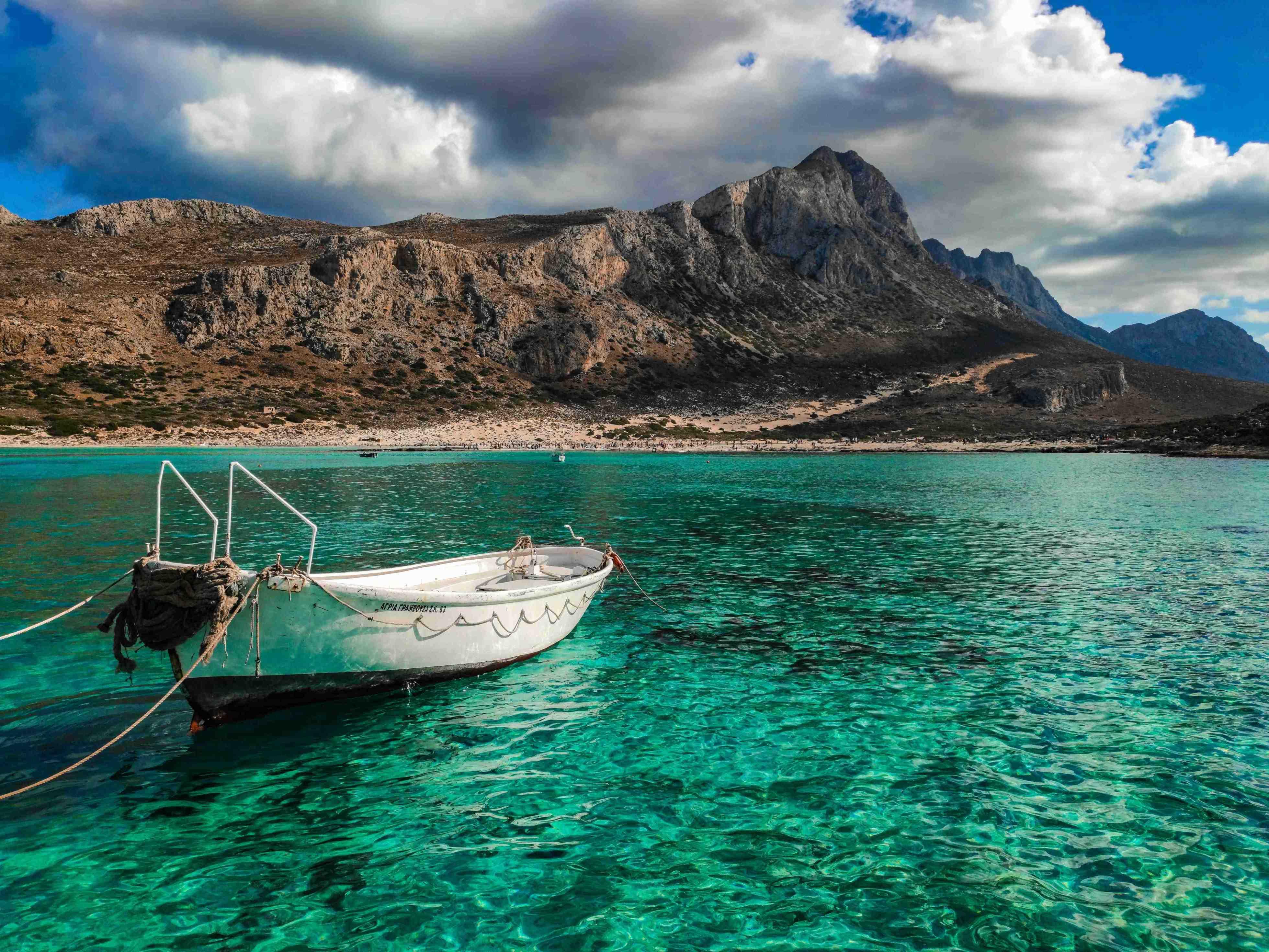 A boat is pictured near Balos Beach located in Western Crete.
