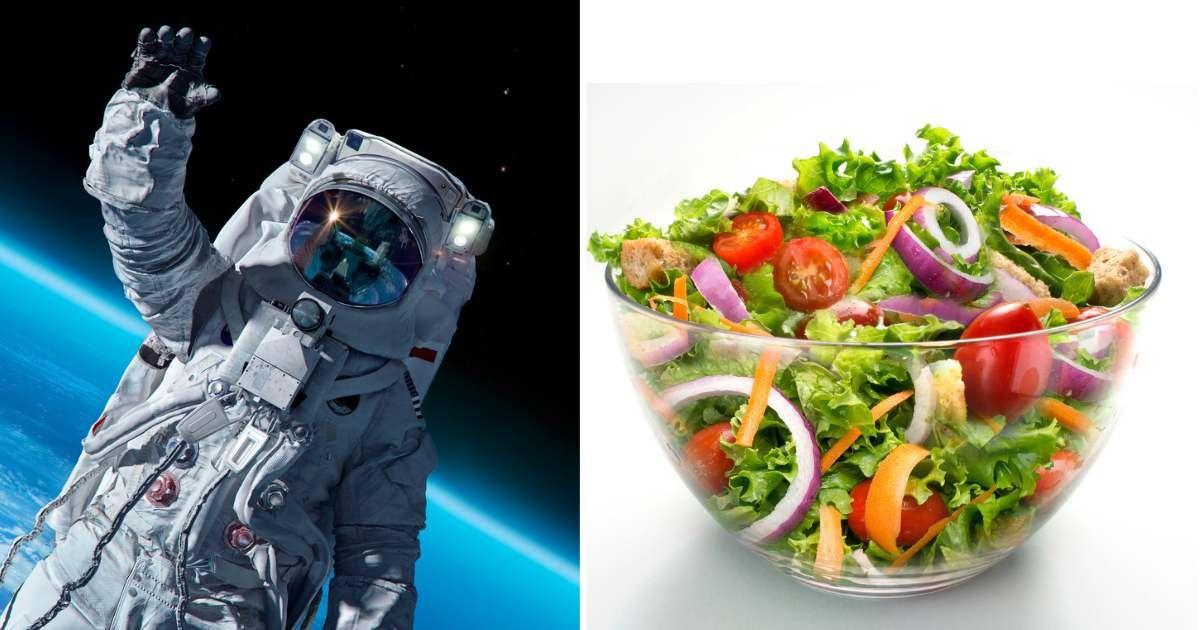 (L) International Day of Human Space Flight. (R) Salad in a large glass bowl (Representative Cover Image Source: Getty Images | (L) Quantic69, (R) ATU Images)