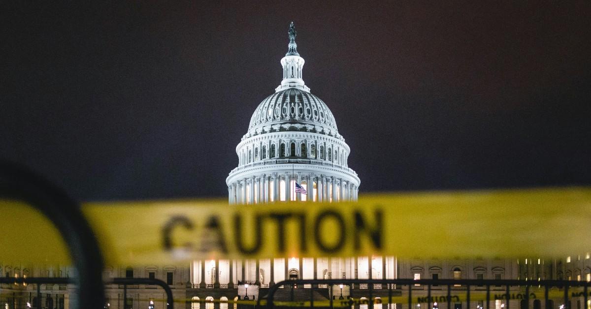 Caution tape blocks off the Capitol building
