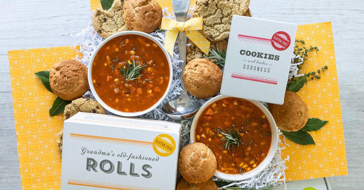 Spoonful of Comfort's Vegan Gourmet Box, rolls, cookies, and soup