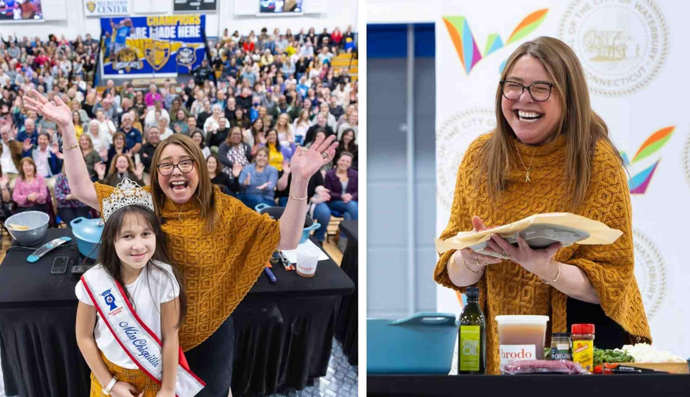 Rachael Ray poses with a young chef at a Boys & Girls Club in Connecticut.