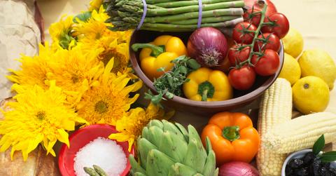Fruits and vegetables grouped together.