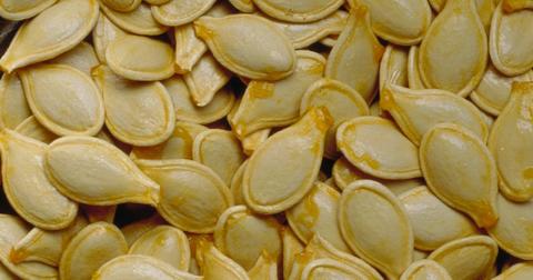 Closeup of raw pumpkin seeds